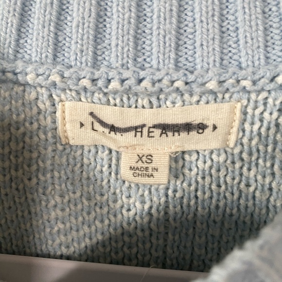 LA Hearts Checker Sweater with Hearts Knit Oversized pastel blue and white XS - Picture 5 of 8